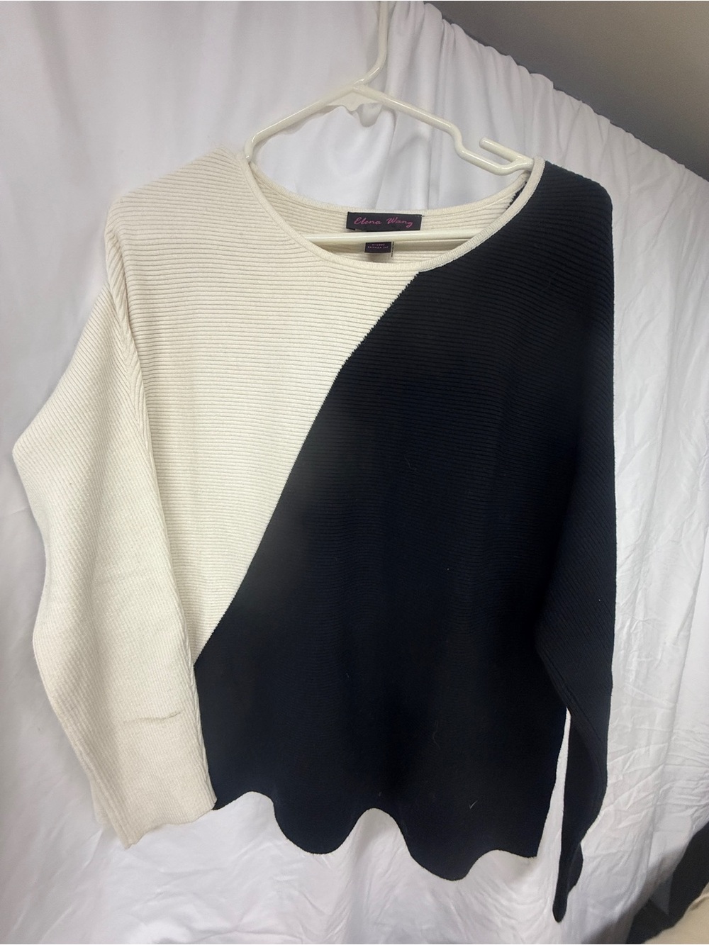 Elena Wang Classic Black & Cream Crewneck Colorblock Sweater -